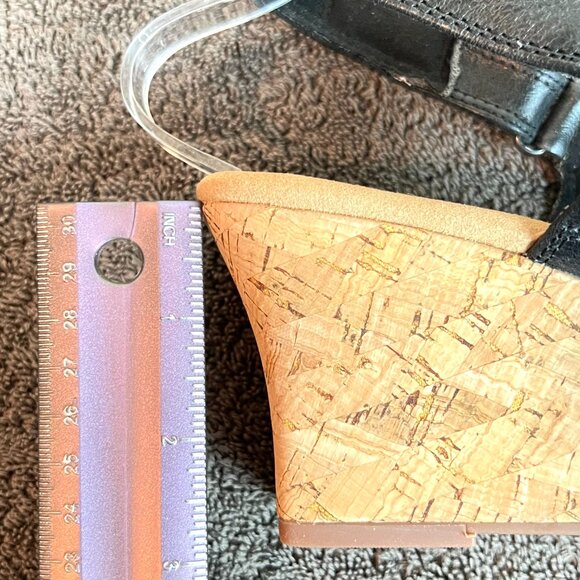 Clarks Womens Kyarra Faye‎ Black Leather Cork Wedges Sandals Shoes 12M New - Picture 14 of 14